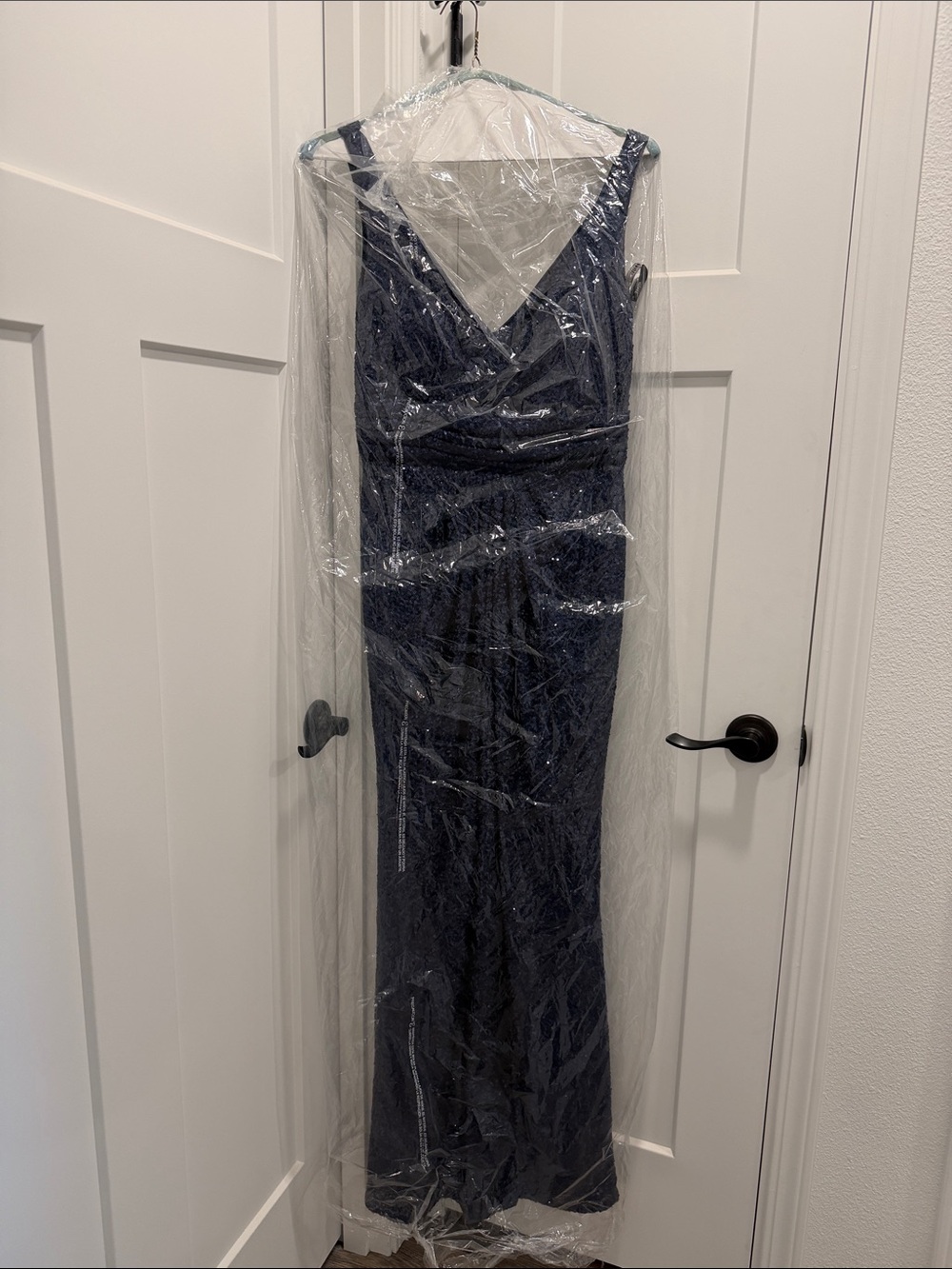 Alfred Angelo Navy Sequin V-Neck Maxi Dress